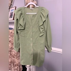 Entro Green Ruffled Button-Down Dress size small